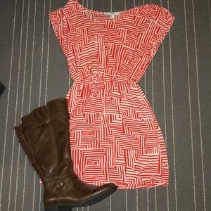 Orange and white mini dress